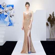 Fast Delivery Sexy Sequined Evening Gown Soiree