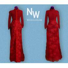 Noelle West Red Lace Long Sleeved Evening